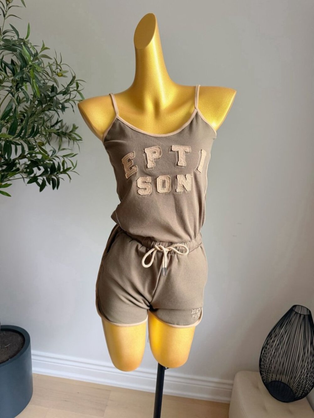 Olive Green Y2K Cami Drawstring Romper Size S